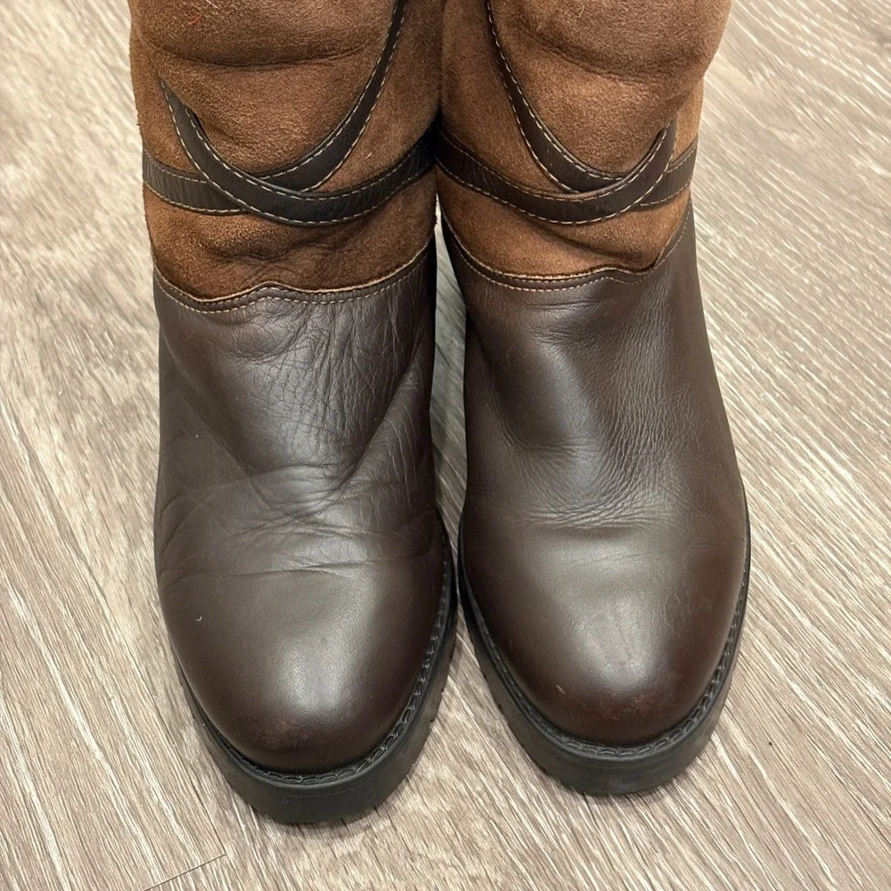 La Canadienne Brown Leather Suede Shearling Foldable Cuff Winter Boots 7 Cozy